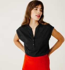 Promod T-shirt col tunisien Femme - Noir Outlet