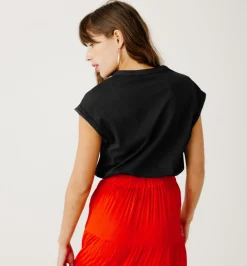 Promod T-shirt col tunisien Femme - Noir Outlet