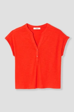 Promod T-shirt col tunisien Femme - Rouge Online