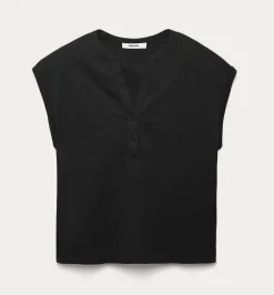 Promod T-shirt col tunisien Femme - Noir Outlet