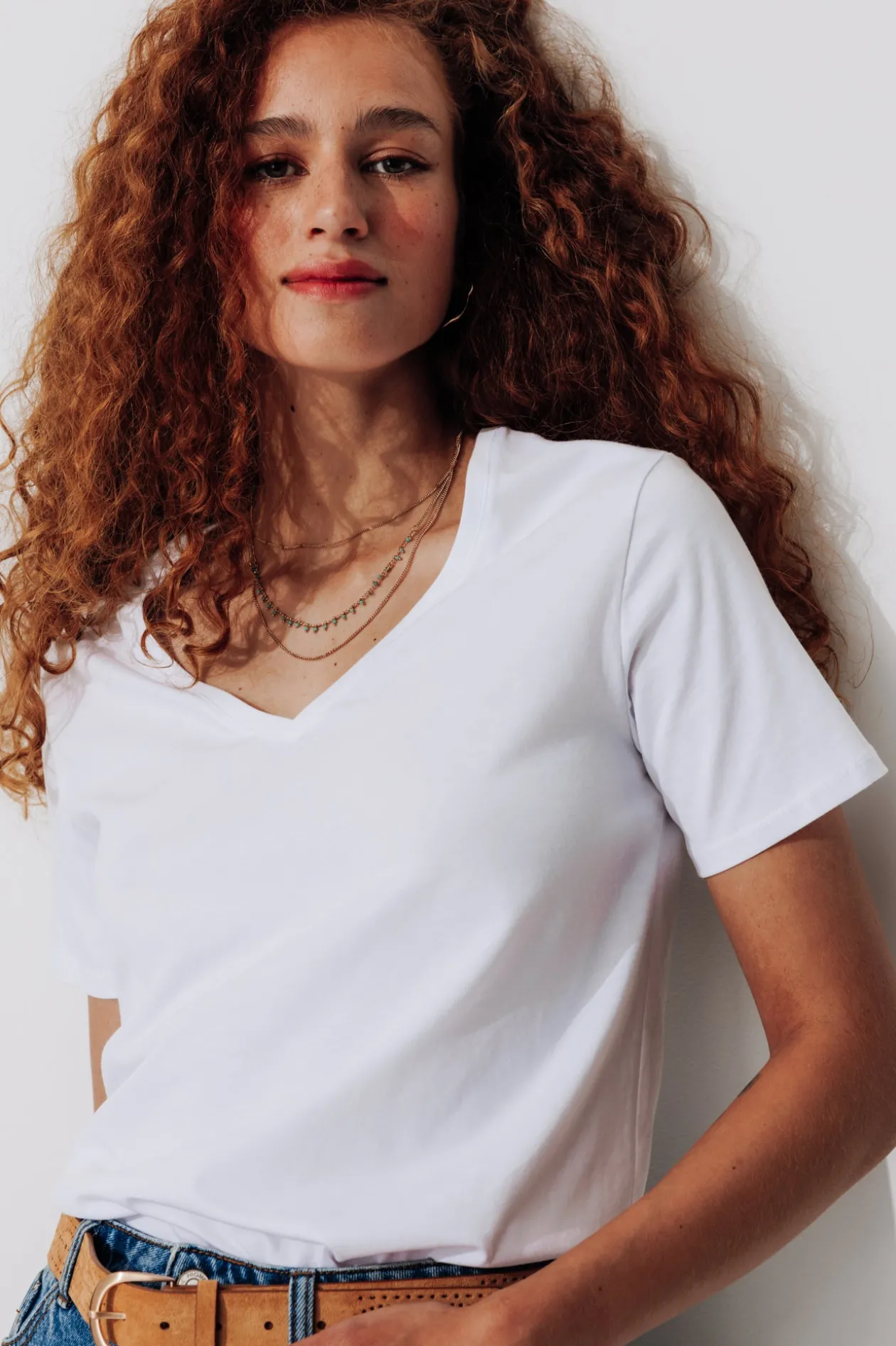 Promod T-shirt col V éco-conçu - Blanc Outlet