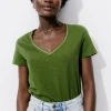 Promod T-shirt col V Femme - Kaki Discount