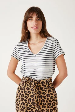 Promod T-shirt col V Femme - Rayé marine Rayémarine Flash Sale