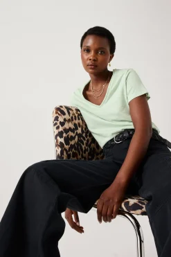 Promod T-shirt col V Femme - Vert clair Vertclair Shop