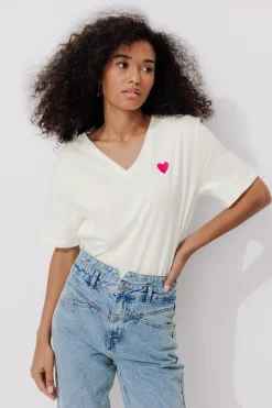 Promod T-shirt cœur brodé Femme - Ecru Discount