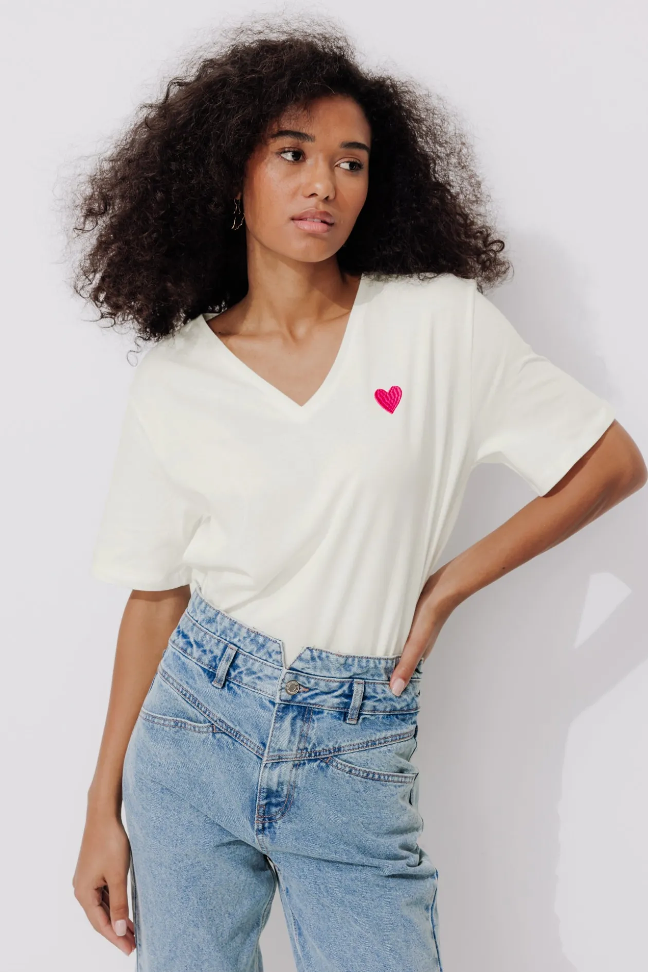 Promod T-shirt cœur brodé Femme - Ecru Discount