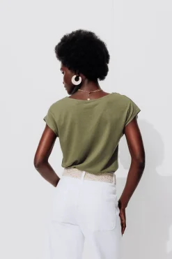 Promod T-shirt détail dentelle Femme - Kaki Best Sale