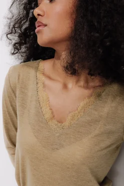 Promod T-shirt détail dentelle Femme - Taupe Cheap