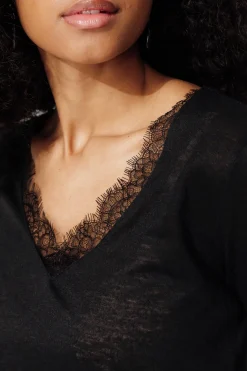 Promod T-shirt détail dentelle Femme - Noir Best
