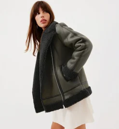 Promod Veste effet peau retournée - Kaki Clearance