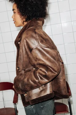 Promod Veste en moumoute retournée - Marron Cheap