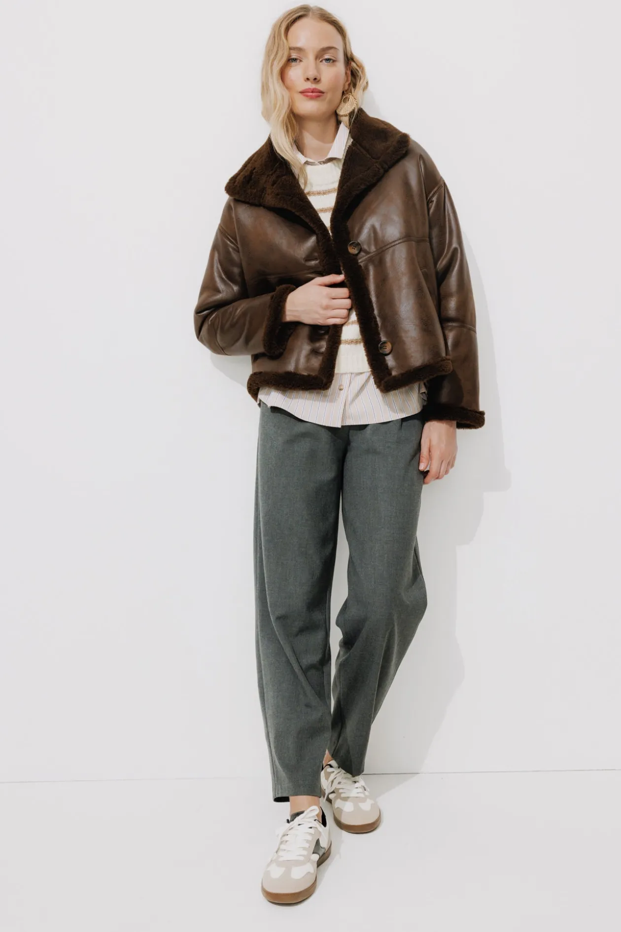 Promod Veste en moumoute retournée - Marron Cheap