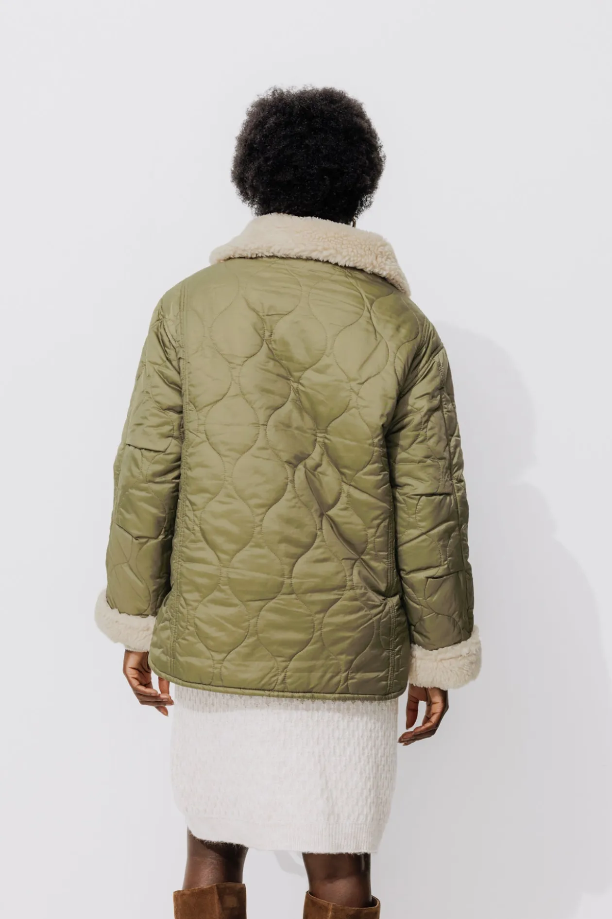 Promod Veste matelassée et moumoute - Kaki Cheap