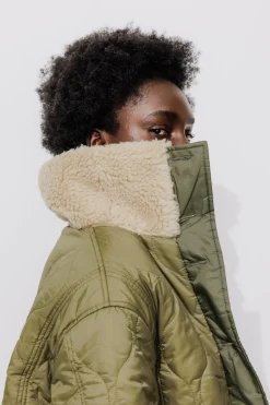 Promod Veste matelassée et moumoute - Kaki Cheap