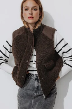 Promod Veste moumoute sans manches - Marron Outlet