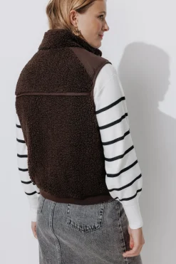 Promod Veste moumoute sans manches - Marron Outlet
