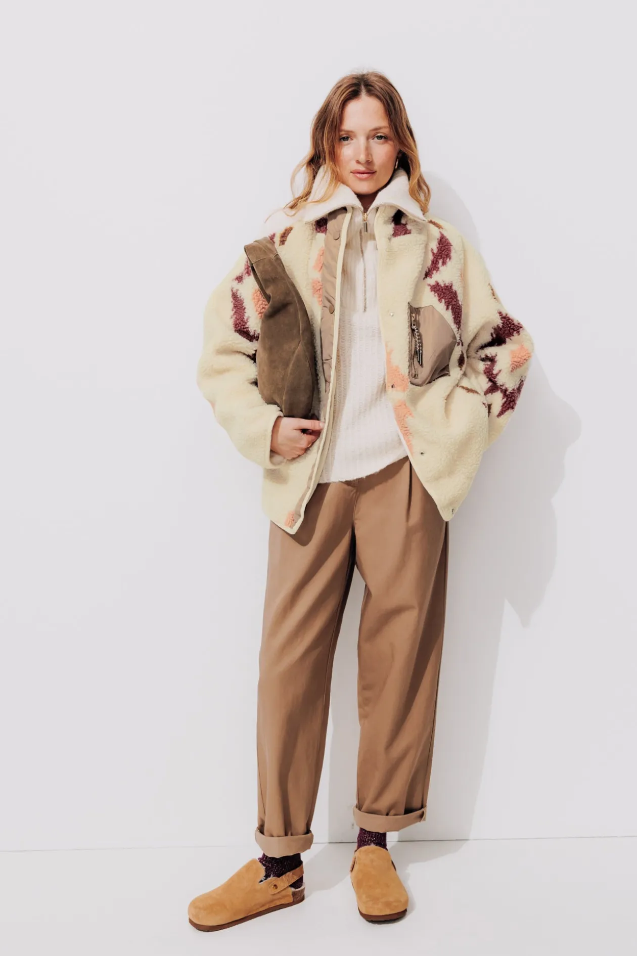 Promod Veste moumoute zippée oversize - Imprimé écru Impriméécru Hot